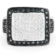 Bids.com 0.64 Carat Genuine White Diamond and Blue Diamond .925 Sterling Silver Ring Rings