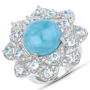 Bids.com 12.72 Carat Genuine Aquamarine and White Diamond .925 Sterling Silver Ring Rings