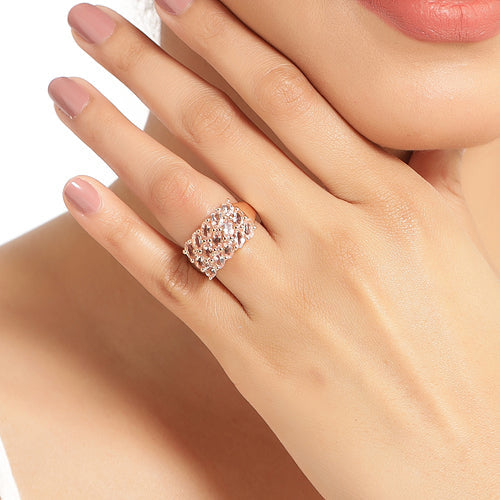 Bids.com 14K Rose Gold Plated 3.30 Carat Genuine Morganite .925 Sterling Silver Ring Rings