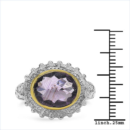 Bids.com Two Tone Plated 4.36 Carat Genuine Amethyst & White Topaz .925 Sterling Silver Ring Rings
