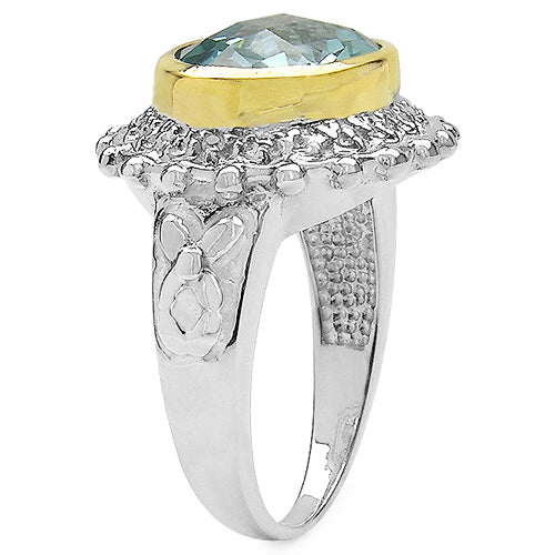 Bids.com Two Tone Plated 5.01 Carat Genuine Blue Topaz & White Topaz .925 Sterling Silver Ring Rings