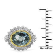 Bids.com Two Tone Plated 5.01 Carat Genuine Blue Topaz & White Topaz .925 Sterling Silver Ring Rings