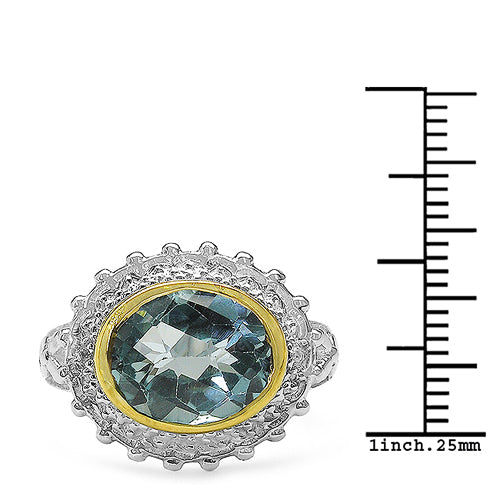 Bids.com Two Tone Plated 5.01 Carat Genuine Blue Topaz & White Topaz .925 Sterling Silver Ring Rings
