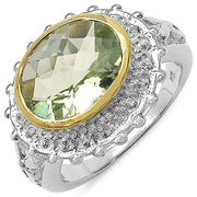 Bids.com Two Tone Plated 4.16 Carat Genuine Green Amethyst & White Topaz .925 Sterling Silver Ring Rings