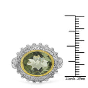 Bids.com Two Tone Plated 4.16 Carat Genuine Green Amethyst & White Topaz .925 Sterling Silver Ring Rings