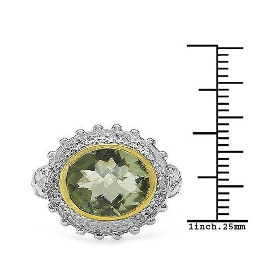 Bids.com Two Tone Plated 4.16 Carat Genuine Green Amethyst & White Topaz .925 Sterling Silver Ring Rings