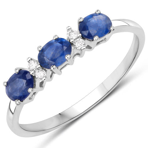 Bids.com 0.70 Carat Genuine Blue Sapphire and White Diamond 10K Yellow Gold Ring Rings