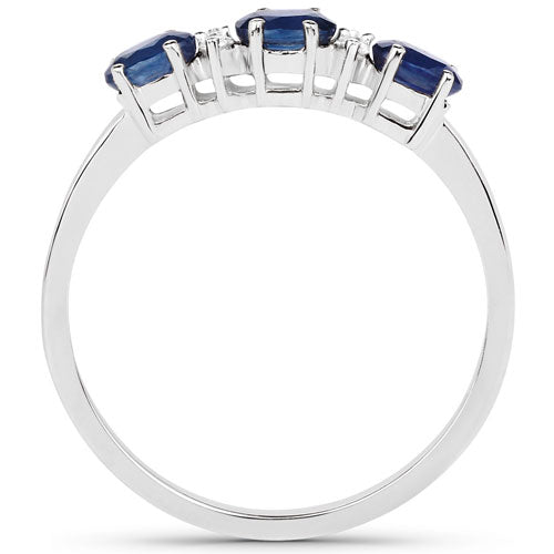 Bids.com 0.70 Carat Genuine Blue Sapphire and White Diamond 10K Yellow Gold Ring Rings