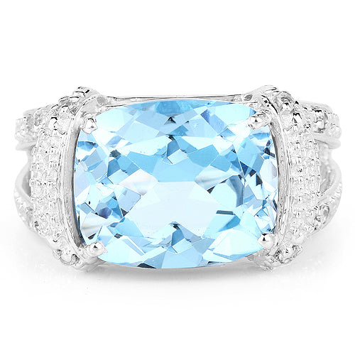Bids.com 4.78 Carat Genuine Blue Topaz and White Topaz .925 Sterling Silver Ring Rings