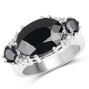 Bids.com 8.62 Carat Genuine Black Sapphire & White Topaz .925 Sterling Silver Ring Rings