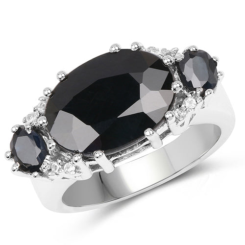Bids.com 8.62 Carat Genuine Black Sapphire & White Topaz .925 Sterling Silver Ring Rings