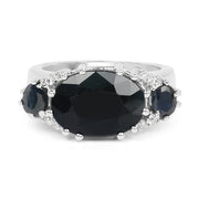 Bids.com 8.62 Carat Genuine Black Sapphire & White Topaz .925 Sterling Silver Ring Rings