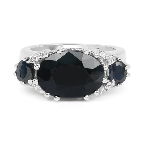 Bids.com 8.62 Carat Genuine Black Sapphire & White Topaz .925 Sterling Silver Ring Rings