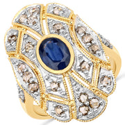 Bids.com 1.84 Carat Genuine Blue Sapphire and Diamond .925 Sterling Silver Ring Rings
