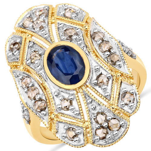 Bids.com 1.84 Carat Genuine Blue Sapphire and Diamond .925 Sterling Silver Ring Rings