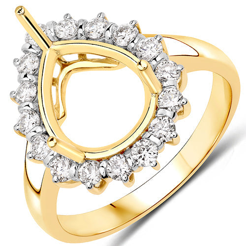 Bids.com 0.48 Carat Genuine White Diamond 14K Yellow Gold Semi Mount Ring - holds 11x9mm Pear Gemstone Rings