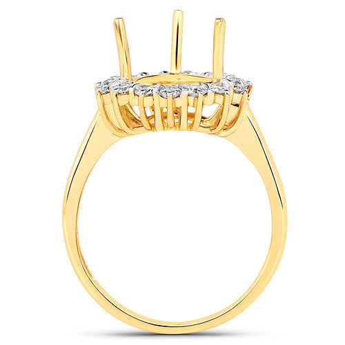 Bids.com 0.48 Carat Genuine White Diamond 14K Yellow Gold Semi Mount Ring - holds 11x9mm Pear Gemstone Rings