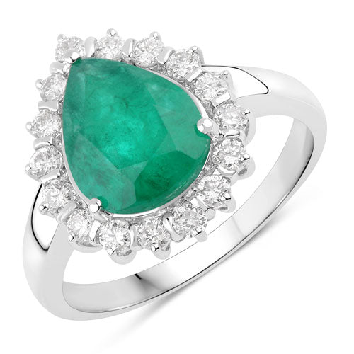 Bids.com 3.33 Carat Genuine Zambian Emerald and White Diamond 14K White Gold Ring Rings