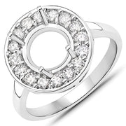 Bids.com 0.48 Carat Genuine White Diamond 14K White Gold Semi Mount Ring - holds 8.00mm Round Gemstone Rings
