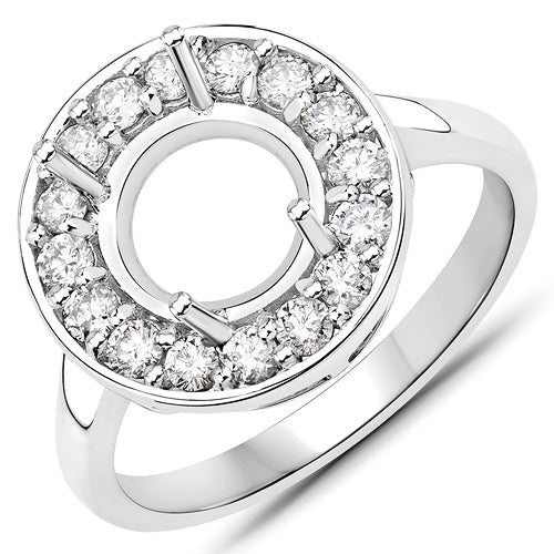 Bids.com 0.48 Carat Genuine White Diamond 14K White Gold Semi Mount Ring - holds 8.00mm Round Gemstone Rings