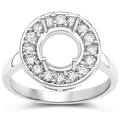 Bids.com 0.48 Carat Genuine White Diamond 14K White Gold Semi Mount Ring - holds 8.00mm Round Gemstone Rings
