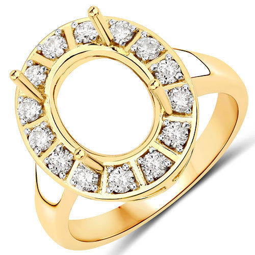 Bids.com 0.42 Carat Genuine White Diamond 14K Yellow Gold Semi Mount Ring - holds 11x9mm Oval Gemstone Rings