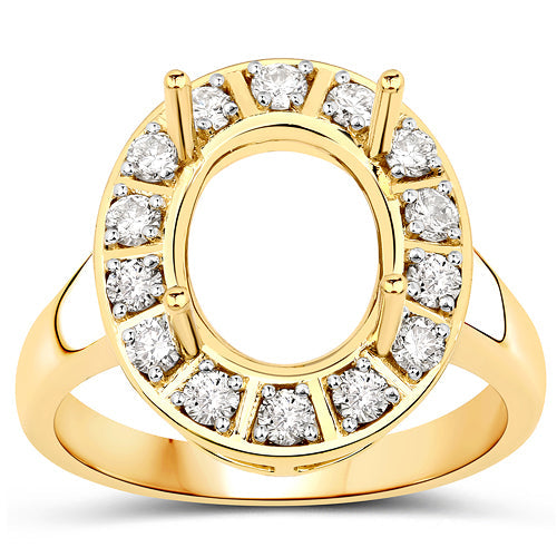 Bids.com 0.42 Carat Genuine White Diamond 14K Yellow Gold Semi Mount Ring - holds 11x9mm Oval Gemstone Rings