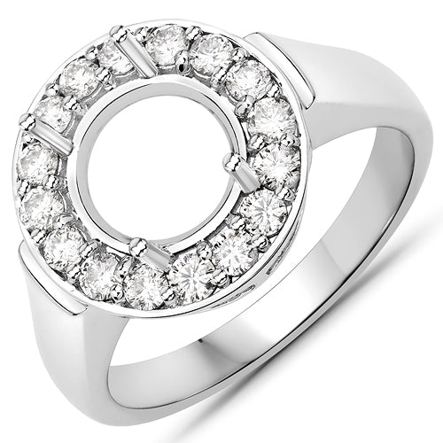 Bids.com 0.48 Carat Genuine White Diamond 14K White Gold Semi Mount Ring - holds 8.00mm Round Gemstone Rings
