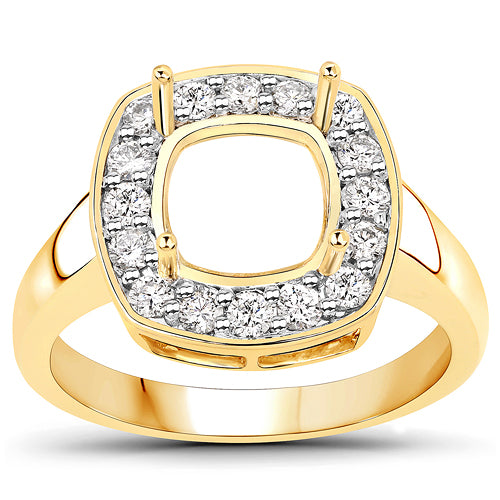 Bids.com 0.48 Carat Genuine White Diamond 14K Yellow Gold Semi Mount Ring - holds 8x8mm Cushion Gemstone Rings
