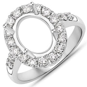 Bids.com 0.60 Carat Genuine White Diamond 14K White Gold Semi Mount Ring - holds 10x8mm Oval Gemstone Rings