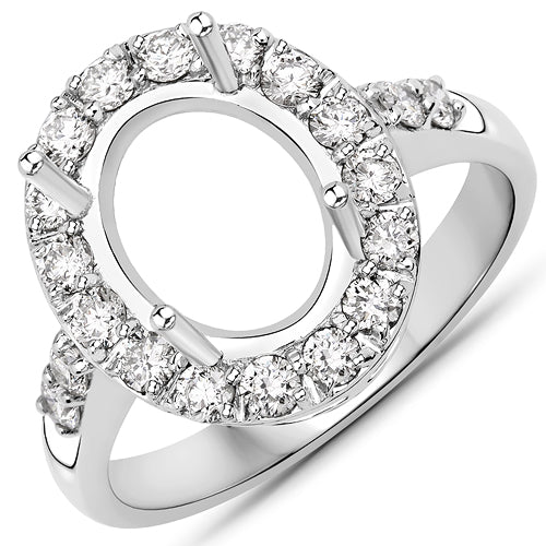 Bids.com 0.60 Carat Genuine White Diamond 14K White Gold Semi Mount Ring - holds 10x8mm Oval Gemstone Rings
