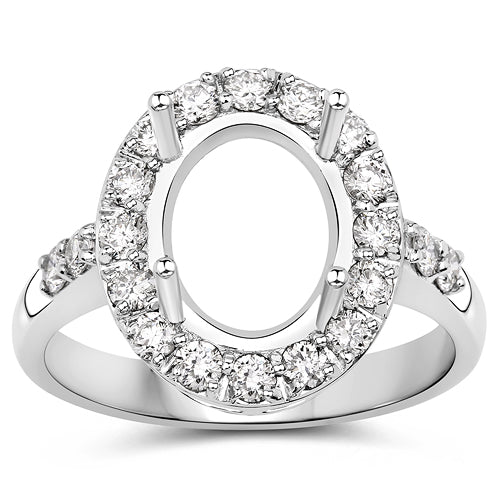 Bids.com 0.60 Carat Genuine White Diamond 14K White Gold Semi Mount Ring - holds 10x8mm Oval Gemstone Rings