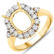 Bids.com 0.54 Carat Genuine White Diamond 14K Yellow Gold Semi Mount Ring - holds 9x7mm Cushion Gemstone Rings
