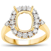 Bids.com 0.54 Carat Genuine White Diamond 14K Yellow Gold Semi Mount Ring - holds 9x7mm Cushion Gemstone Rings