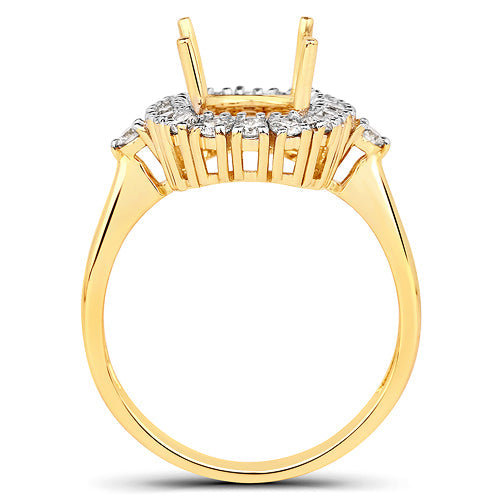 Bids.com 0.54 Carat Genuine White Diamond 14K Yellow Gold Semi Mount Ring - holds 9x7mm Cushion Gemstone Rings
