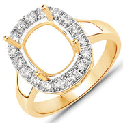 Bids.com 0.51 Carat Genuine White Diamond 14K Yellow Gold Semi Mount Ring - holds 10x8mm Cushion Gemstone Rings