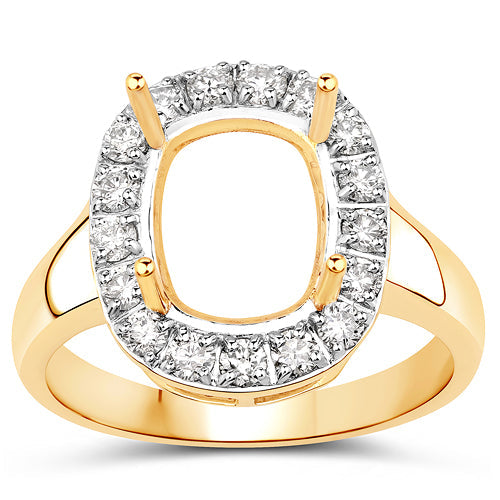 Bids.com 0.51 Carat Genuine White Diamond 14K Yellow Gold Semi Mount Ring - holds 10x8mm Cushion Gemstone Rings