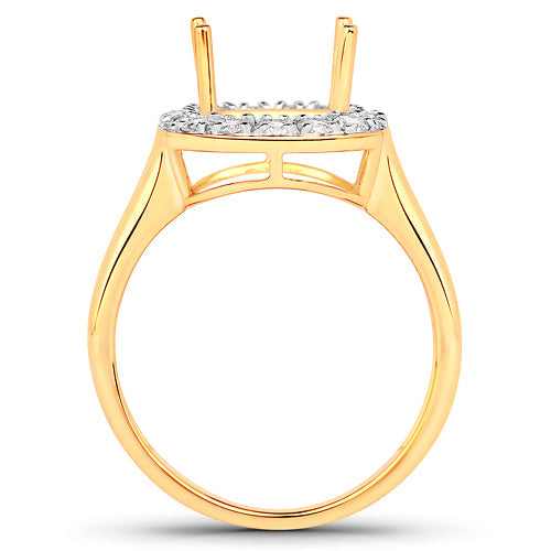 Bids.com 0.51 Carat Genuine White Diamond 14K Yellow Gold Semi Mount Ring - holds 10x8mm Cushion Gemstone Rings