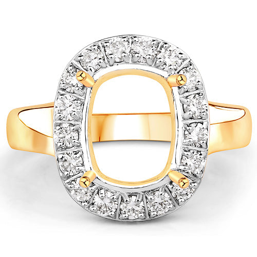Bids.com 0.51 Carat Genuine White Diamond 14K Yellow Gold Semi Mount Ring - holds 10x8mm Cushion Gemstone Rings