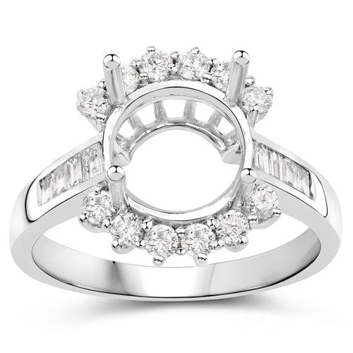 Bids.com 0.58 Carat Genuine White Diamond 14K White Gold Semi Mount Ring - holds 9.00mm Round Gemstone Rings