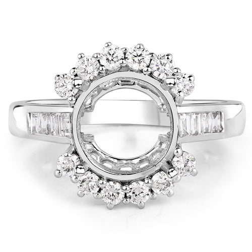 Bids.com 0.58 Carat Genuine White Diamond 14K White Gold Semi Mount Ring - holds 9.00mm Round Gemstone Rings