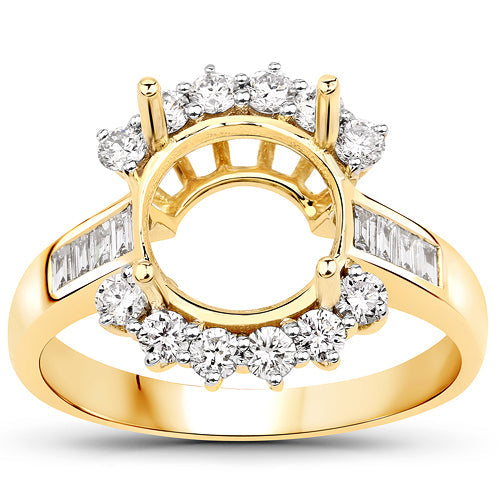Bids.com 0.58 Carat Genuine White Diamond 14K Yellow Gold Semi Mount Ring - holds 9.00mm Round Gemstone Rings