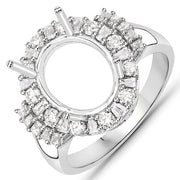 Bids.com 0.83 Carat Genuine White Diamond 14K White Gold Semi Mount Ring - holds 11x9mm Oval Gemstone Rings