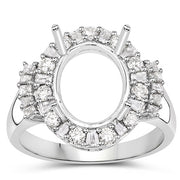 Bids.com 0.83 Carat Genuine White Diamond 14K White Gold Semi Mount Ring - holds 11x9mm Oval Gemstone Rings