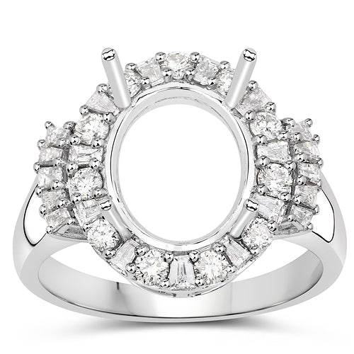 Bids.com 0.83 Carat Genuine White Diamond 14K White Gold Semi Mount Ring - holds 11x9mm Oval Gemstone Rings