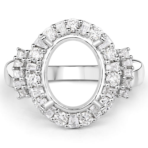 Bids.com 0.83 Carat Genuine White Diamond 14K White Gold Semi Mount Ring - holds 11x9mm Oval Gemstone Rings