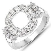 Bids.com 0.73 Carat Genuine White Diamond 14K White Gold Semi Mount Ring - holds 8x8mm Cushion Gemstone Rings