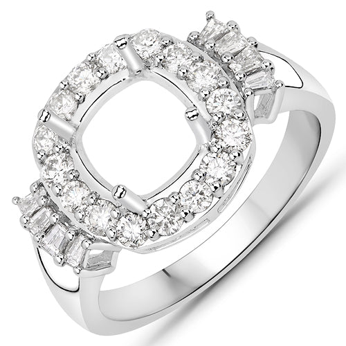 Bids.com 0.73 Carat Genuine White Diamond 14K White Gold Semi Mount Ring - holds 8x8mm Cushion Gemstone Rings