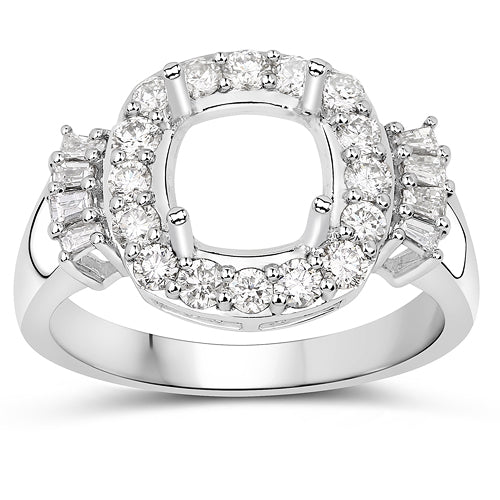 Bids.com 0.73 Carat Genuine White Diamond 14K White Gold Semi Mount Ring - holds 8x8mm Cushion Gemstone Rings