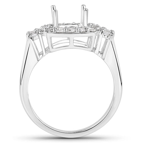 Bids.com 0.73 Carat Genuine White Diamond 14K White Gold Semi Mount Ring - holds 8x8mm Cushion Gemstone Rings